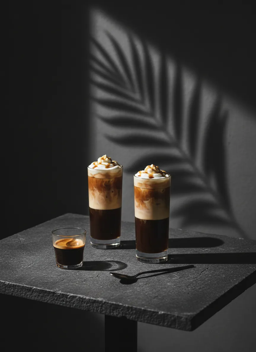 Café en capas sobre piedra oscura